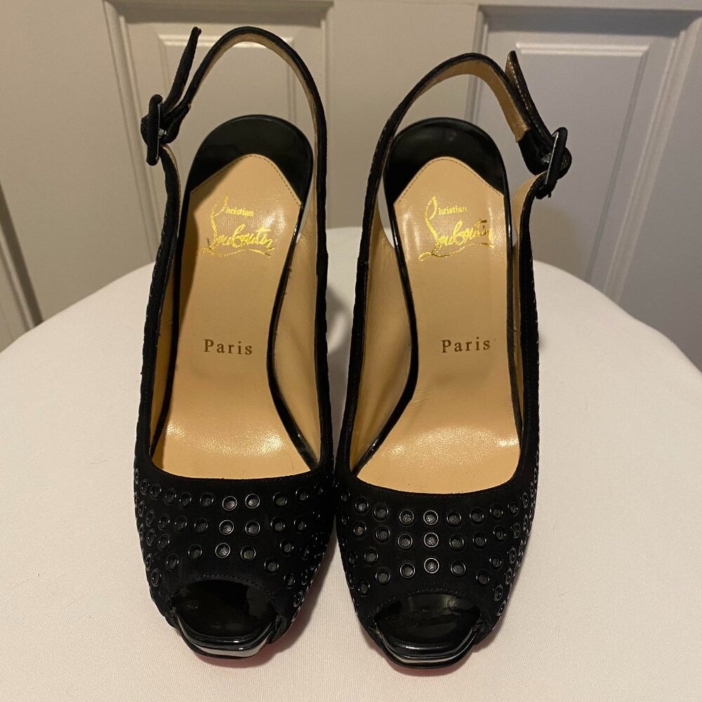 Christian Louboutin Black Suede Aicha Slingback Pumps - Never worn, size 37